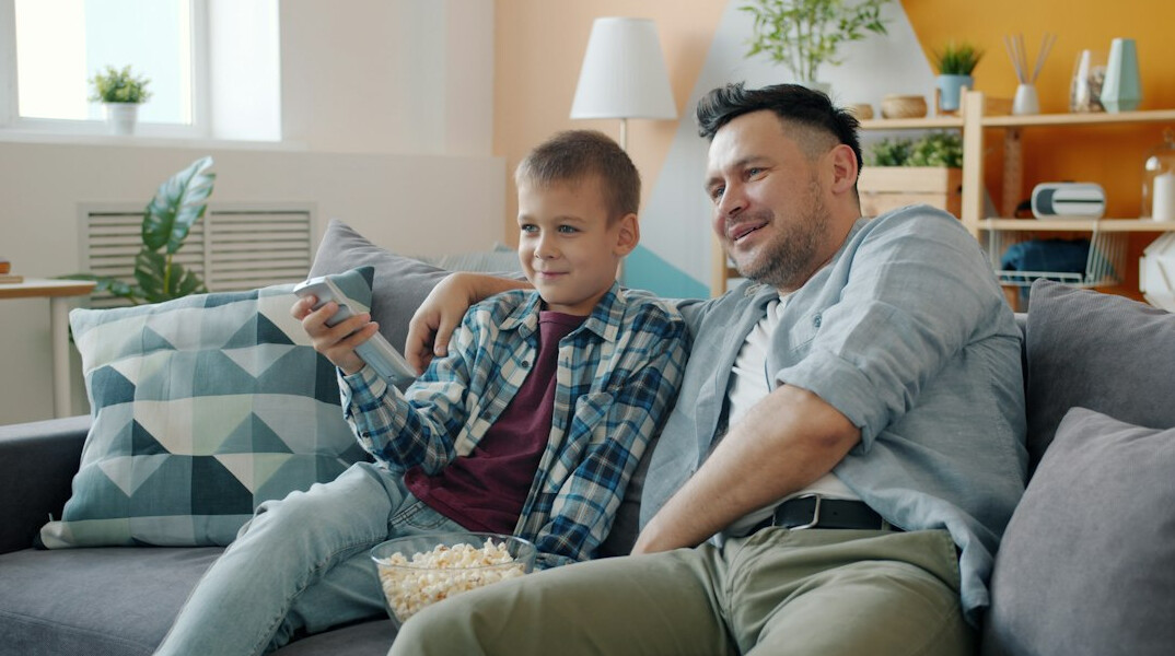 family watching television